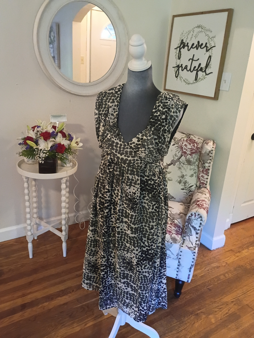 Nwt Lane Bryant Black Cream Printed V-Neck Midi Dress Sz. 22 Women's Plus Size